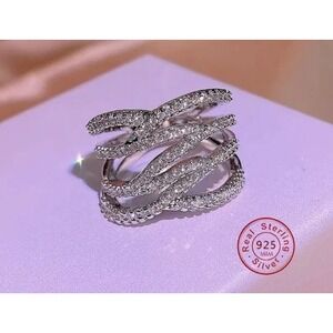 Iced Multi Layer Simulated Diamond Adjustable Ring | 925 Sterling Silver‎